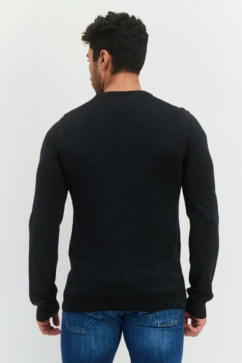 PERRY ELLIS Men V-Neck Long Sleeve Textured Sweatshirt, Black - Image 2